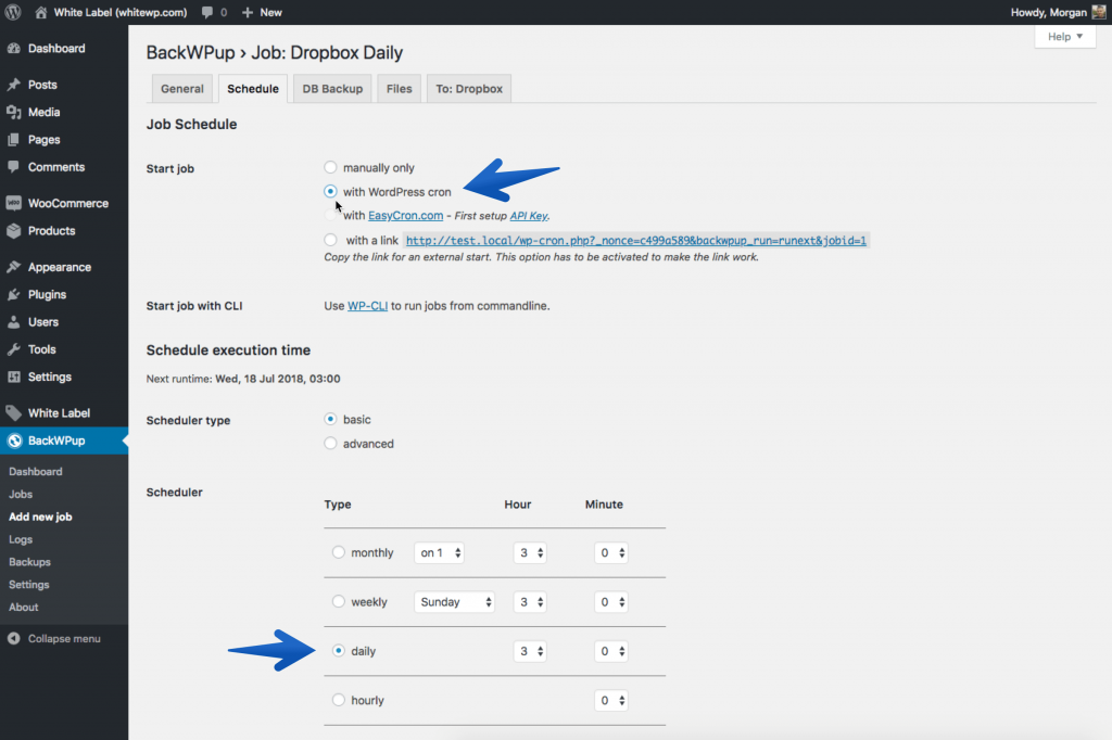 Dropbox WordPress backup schedule