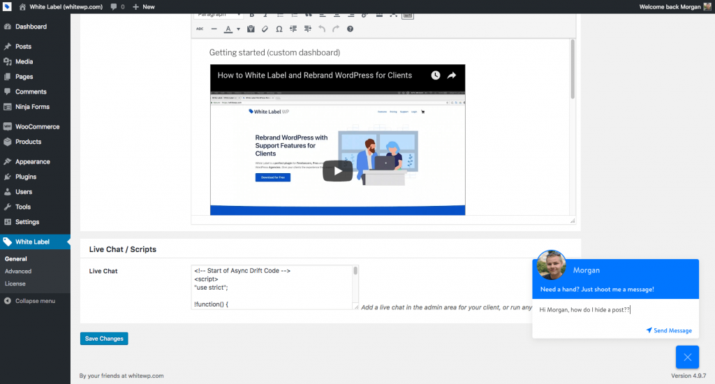 wordpress admin live chat