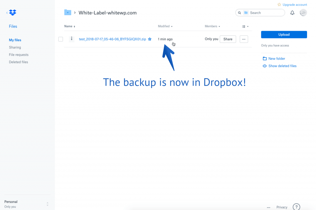 WordPress ZIP file backup to Dropbox
