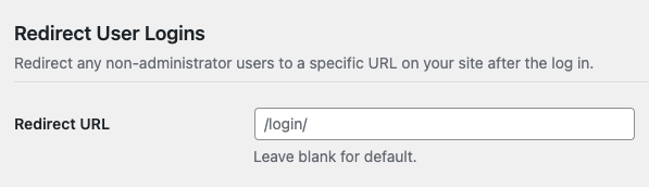 Screenshot of WordPress Login Redirect Option