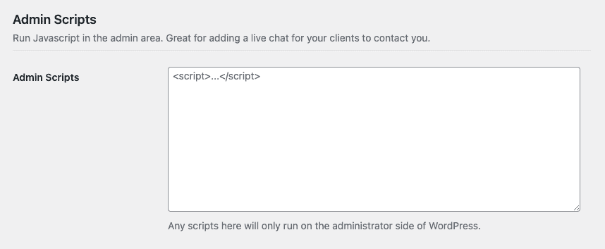 Screenshot of the Admin Scripts Feature of White Label