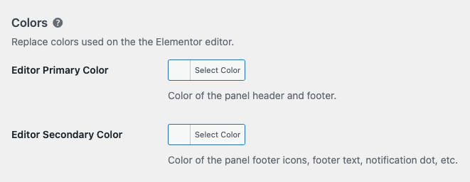 Screenshot of White Label's Replace Elementor Editor Colors Feature