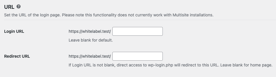 Screenshot of White Label's Login URL Feature