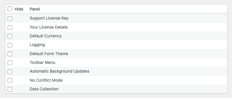 Screenshot of White Label's Hide Gravity Forms Settings Panels Feature