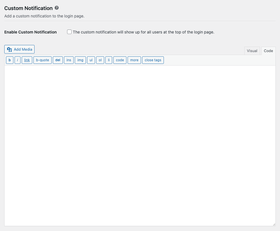 Screenshot of White Label Pro's Login Custom Notification Feature