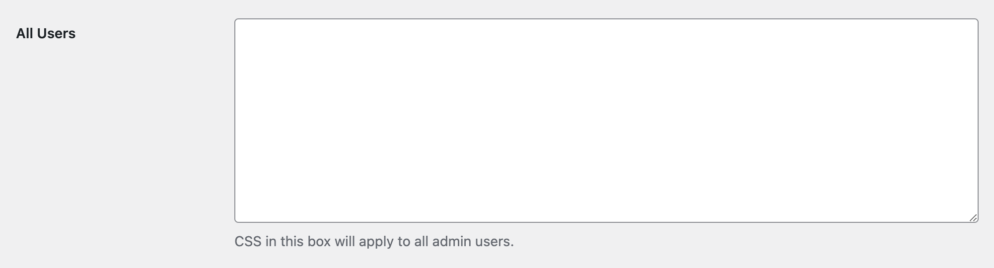 Screenshot of White Label Pro's Admin CSS Feature for All Users