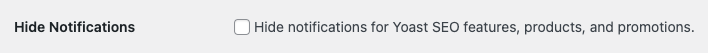 Screenshot of White Label's Hide Yoast SEO Notifications Feature