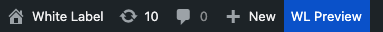 Screenshot of the Viewing White Label Preview Mode link in the WordPress Admin Bar.
