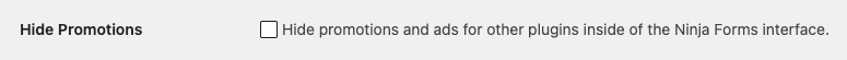 Screenshot of White Label's Hide Ninja Forms Promotions Feature