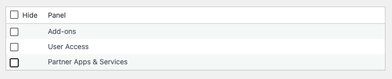 Screenshot of White Label's Hide Ninja Forms Dashboard Menu Feature