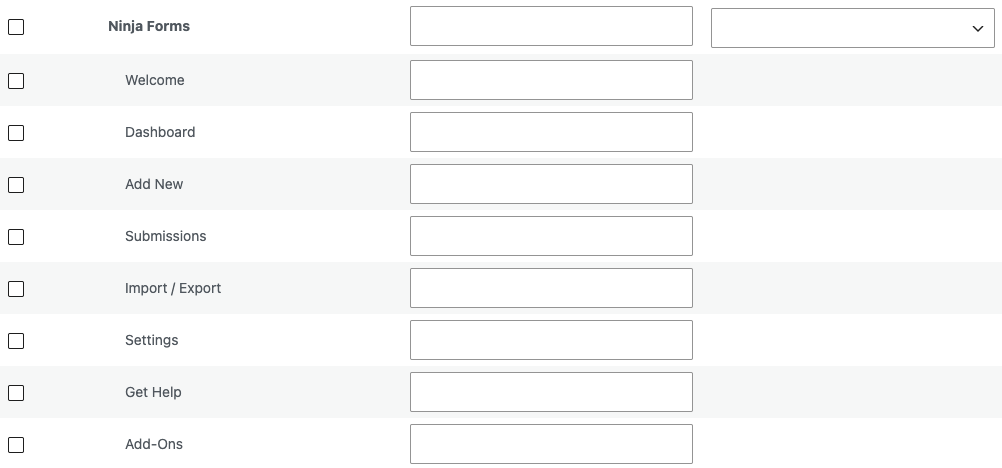 Screenshot of White Label's Ninja Forms Sidebar Menus Features